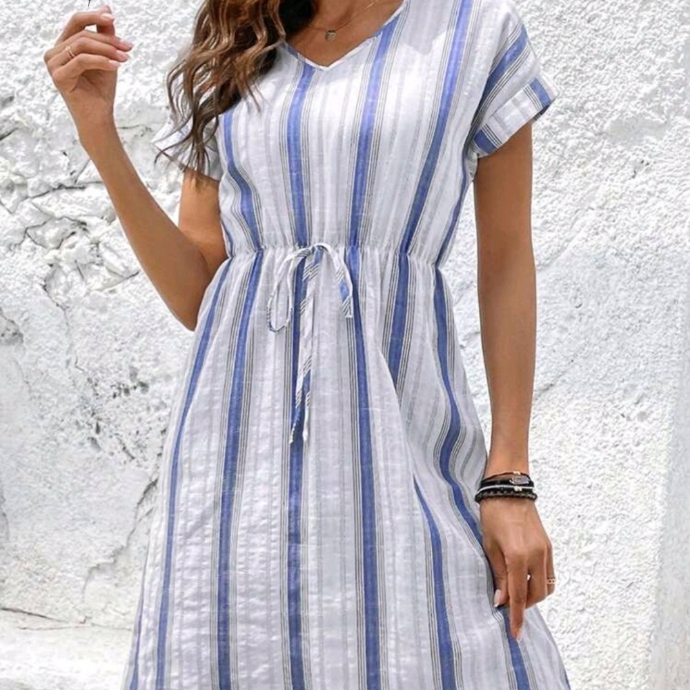 Blue/white striped knot front dress